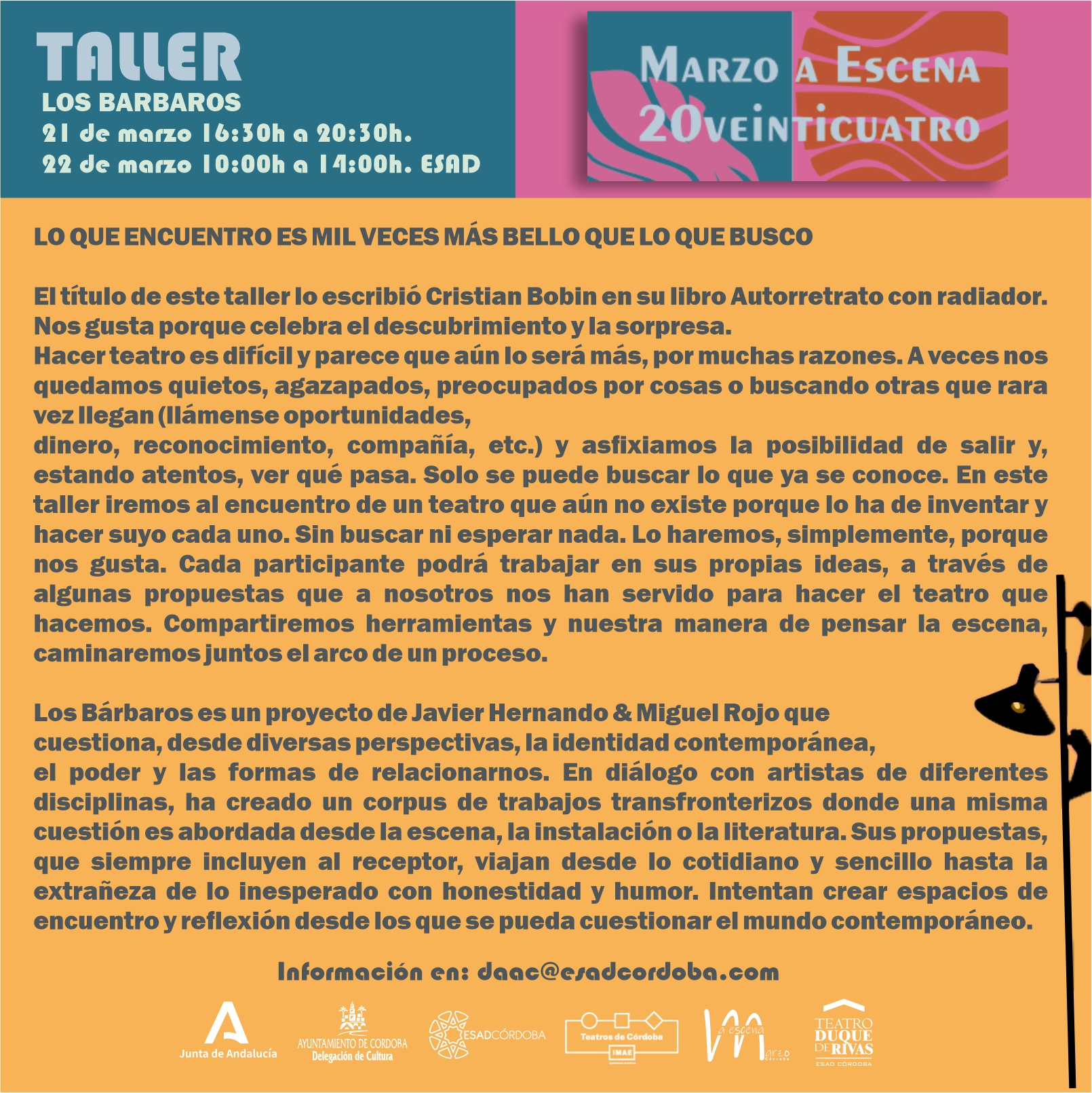 Taller Los Bárbaros. 21 de marzo de 16:30h a 20:30h el 22 de marzo de 10:00 a 14:00h