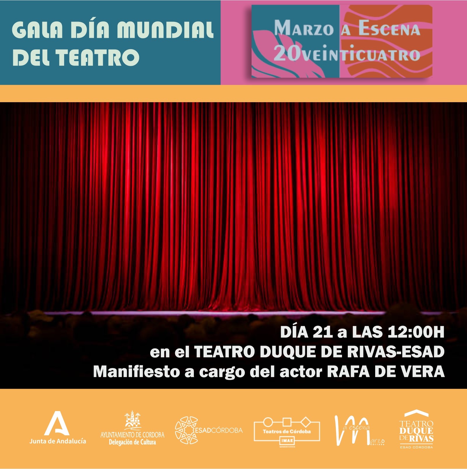 Gala Día Mundial del Teatro el día 21 de Marzo a las 12:00 h en el Teatro Duque de Rivas de la ESAD